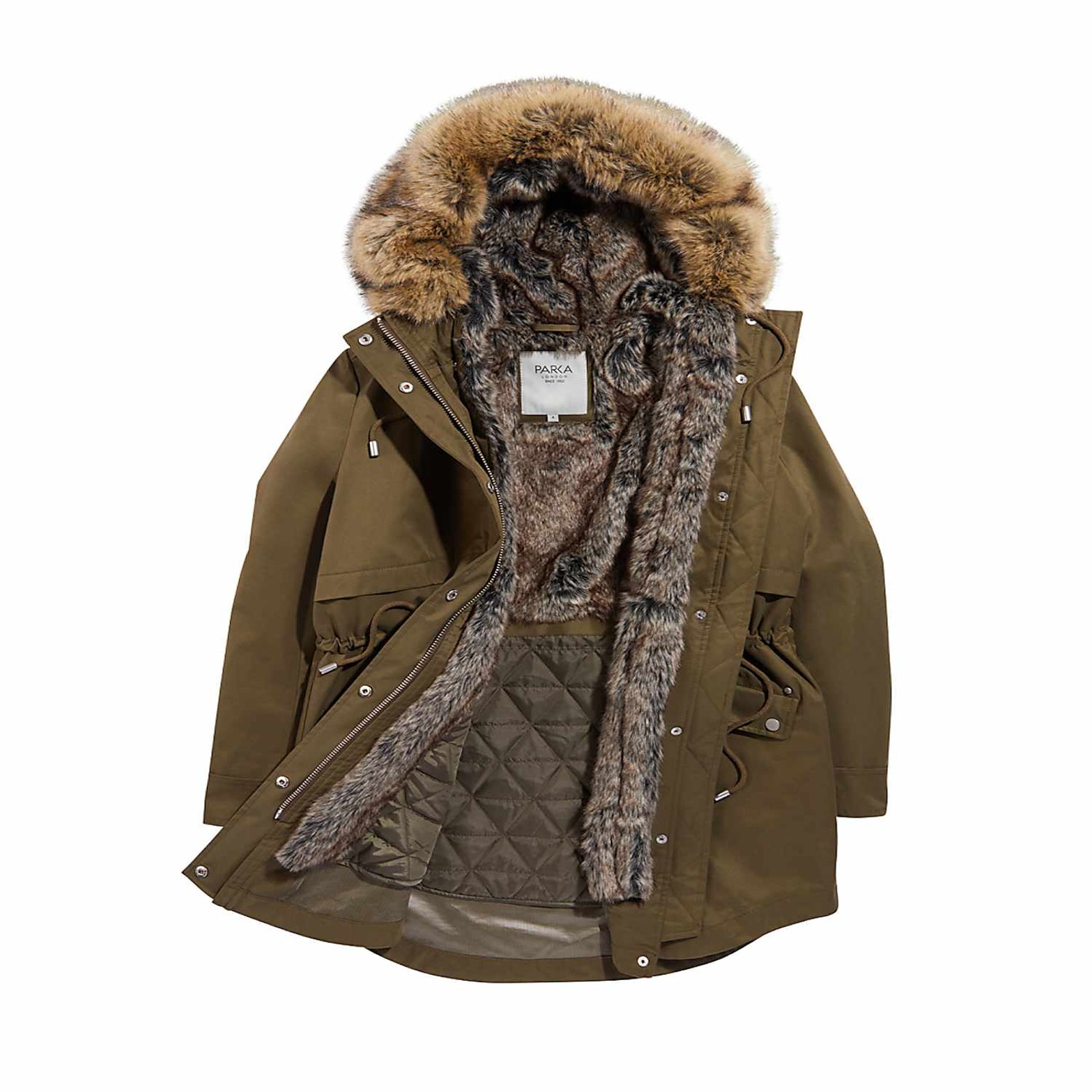 Parka London 'Caversham' Green Faux Fur Jacket Size Xs